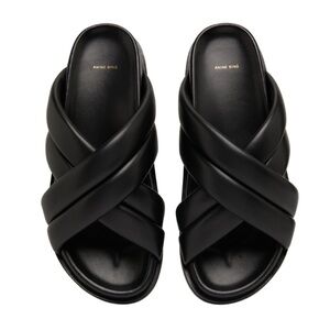 Anine Bing Sandals Lizzie Slides Black Leather Flats in Box/Dust Bags Size 36